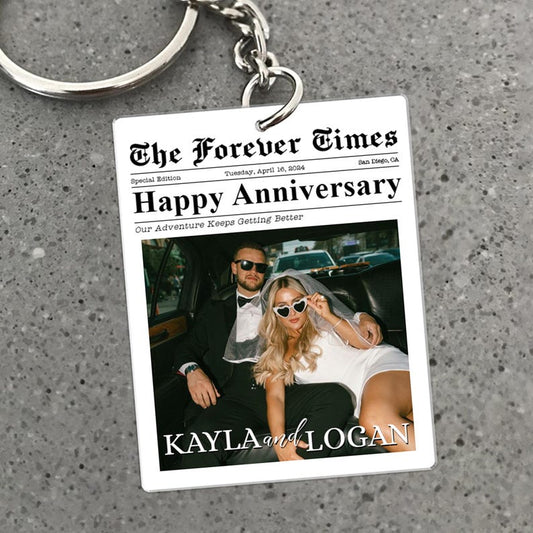 Custom Photo Keychain, Couple Keychain, Valentine Keychain, Couple Newspaper Keychain, Valentines Day Gifts for Him, Anniversary Gift