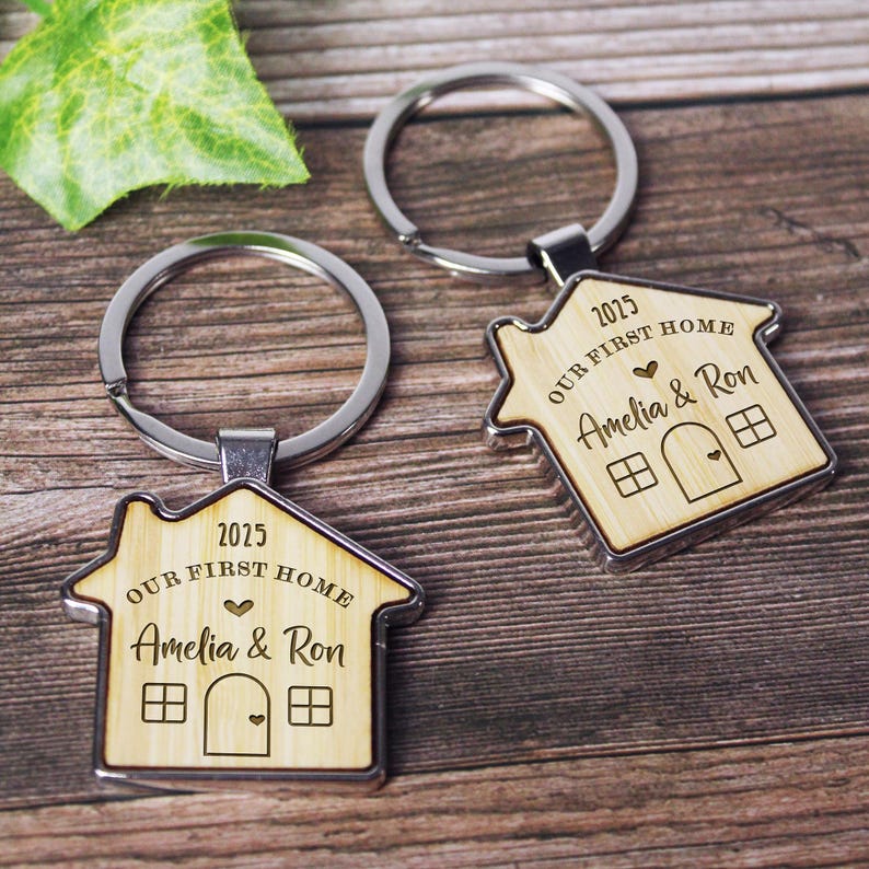 Our First Home Couples Keychain, Personalised House Warming Key Chain, Set of 2 Moving House Gift, New Home Keyrings, His & Hers Homeowner