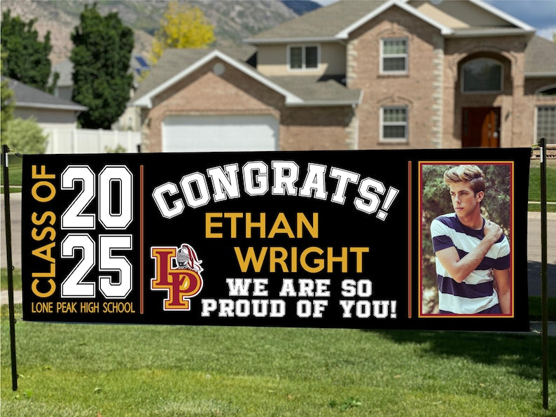 Graduation Banner 2025 - Graduation Banner Class of 2025 for High School, College or University with Pictures