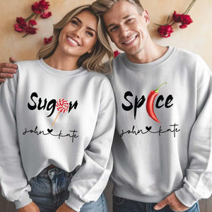 Sugar And Spice Couple Matching Sweatshirt With Custom Names For Valentine's Day Personalized Gift Sweatshirt For Girlfriend Boyfriend