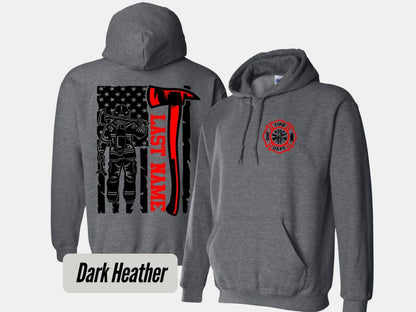 Custom Last Name Firefighter Sweatshirt, firefighter heavyweight hoodie, Firefighter Hoodie, Fire Department Tshirt Personalized Firefighter