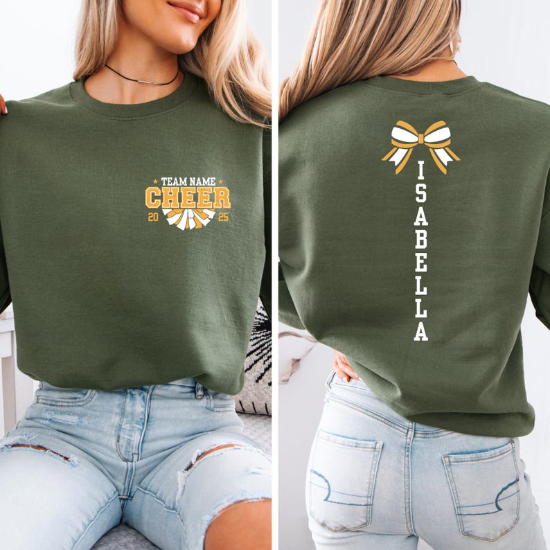 Custom Cheer Team Name Sweatshirt, Personalized Cheerleader Hoodie, Cheer Mom Shirt, Cheerleader Gift, Game Day Shirt, Cheer Competition Tee
