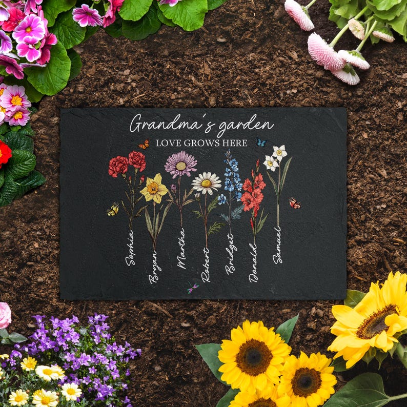 Personalized Grandma's Garden Stone, Love Grows Here Garden Stone Gift, Custom Birth Month Flower Garden Stone, Mother's Day Gift 2025