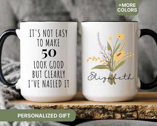 50th Birthday Gift for Women, 50th Birthday Mug, Personalized Birthday Gifts Funny 50th Mug 1975, Custom Gift For 50 Year Old Women