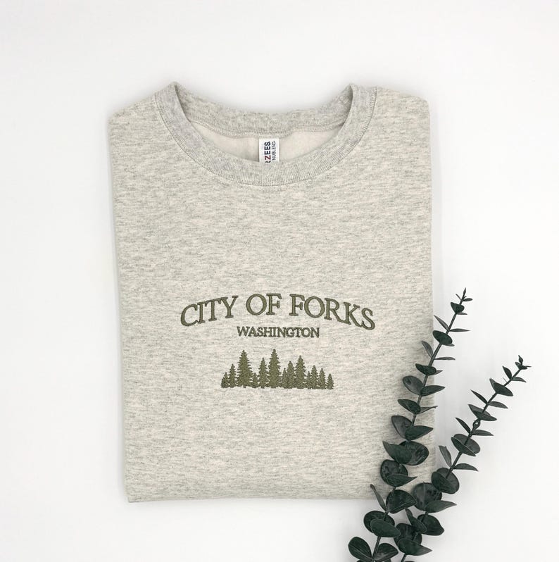 City of Forks Embroidered Sweatshirt | Washington Hoodie | Unisex Crewneck | Forest Embroidery | Twilight-Inspired Gift | Custom Colors il_794xN.6602103251_8o2m.jpg