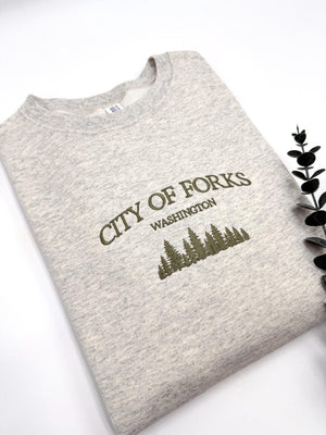 City of Forks Embroidered Sweatshirt | Washington Hoodie | Unisex Crewneck | Forest Embroidery | Twilight-Inspired Gift | Custom Colors il_794xN.6602103371_i251.jpg