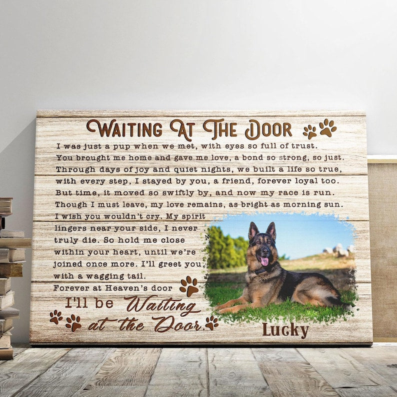 Canvas Personalized Dog Memorial Canvas, Loss of Dog Gifts, Pet Memorial Gifts, Waiting At The Door Dog