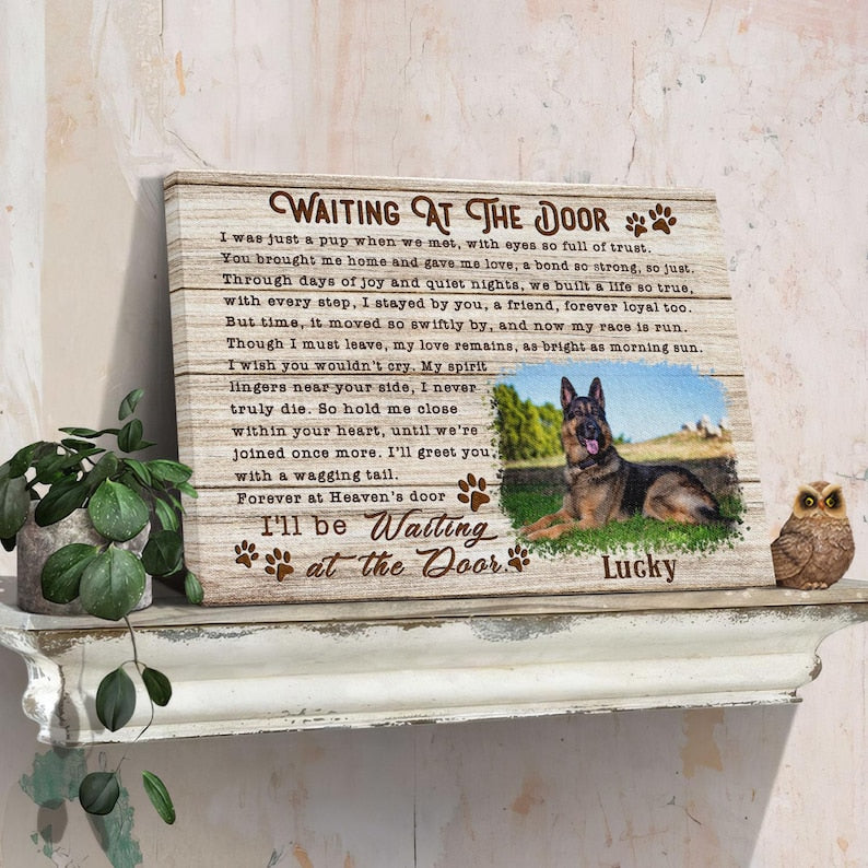 Canvas Personalized Dog Memorial Canvas, Loss of Dog Gifts, Pet Memorial Gifts, Waiting At The Door Dog