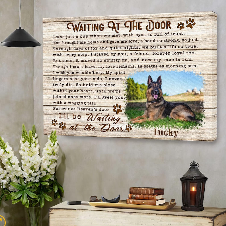 Canvas Personalized Dog Memorial Canvas, Loss of Dog Gifts, Pet Memorial Gifts, Waiting At The Door Dog