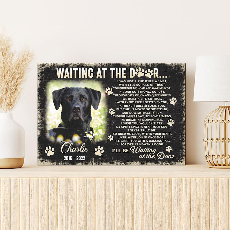 Custom Dog Memorial Canvas - Waiting at the Door, Pet Loss Sympathy Gift, Dog Lover Remembrance Art Canvas