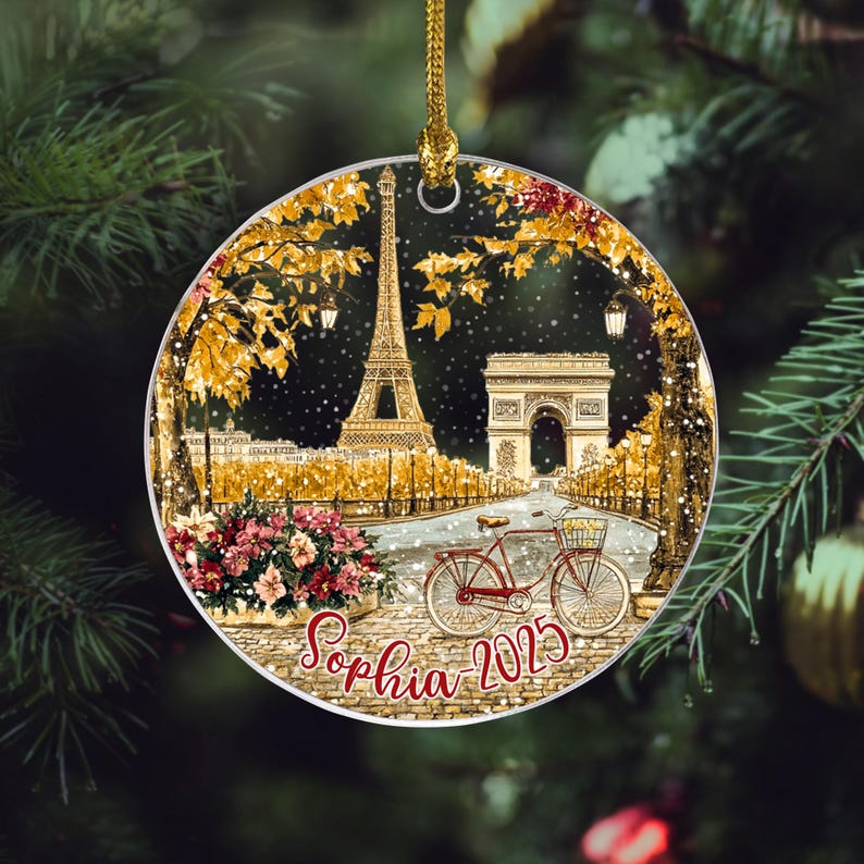 Custom Eiffel Christmas Glass Ornament, Eiffel Tower Ornament, Paris Lover Gifts, France Lover Gifts, Paris Ornament, Paris Travelling Gifts