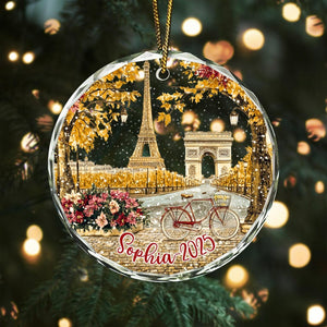Custom Eiffel Christmas Glass Ornament, Eiffel Tower Ornament, Paris Lover Gifts, France Lover Gifts, Paris Ornament, Paris Travelling Gifts