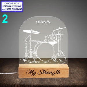 Personalized Drum Set Acrylic Night Light with Name Engraving, Beech Wood LED Lamp, Custom Laser Engraved Night Light Gift
