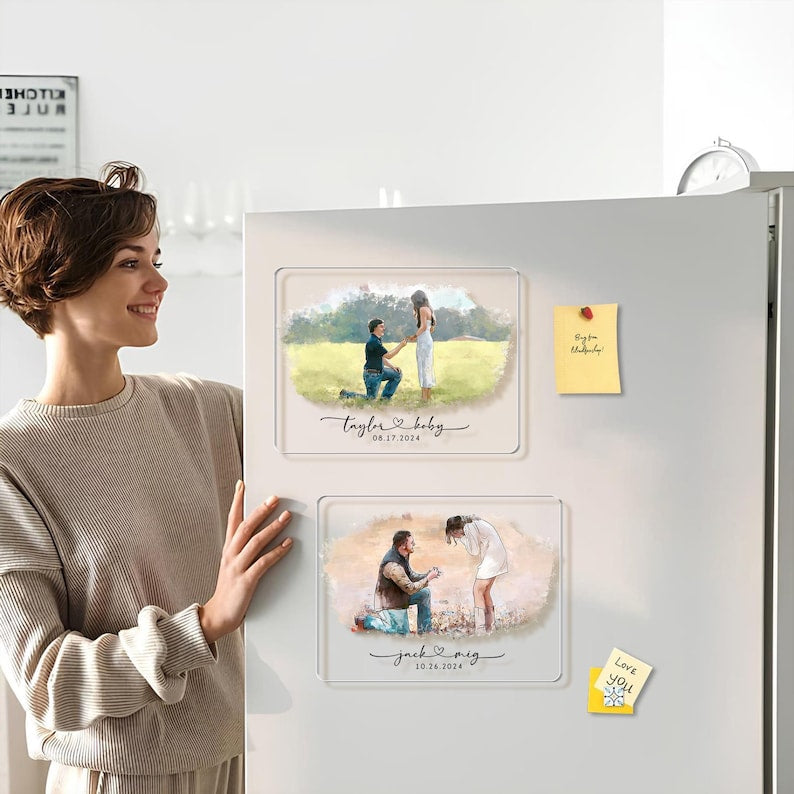 Personalized Valentine Gift For Him, Custom Photo Couple Watercolor Magnet, Custom Proposal Photo Magnet, Couples Gift, Anniversary Gift