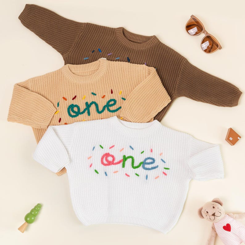 Personalized First Birthday Baby Sweater,Handmade One baby Sweater,Fall/Winter Baby Outfit,Custom Baby 1st Birthday, Custom Boy/Girl Outfit