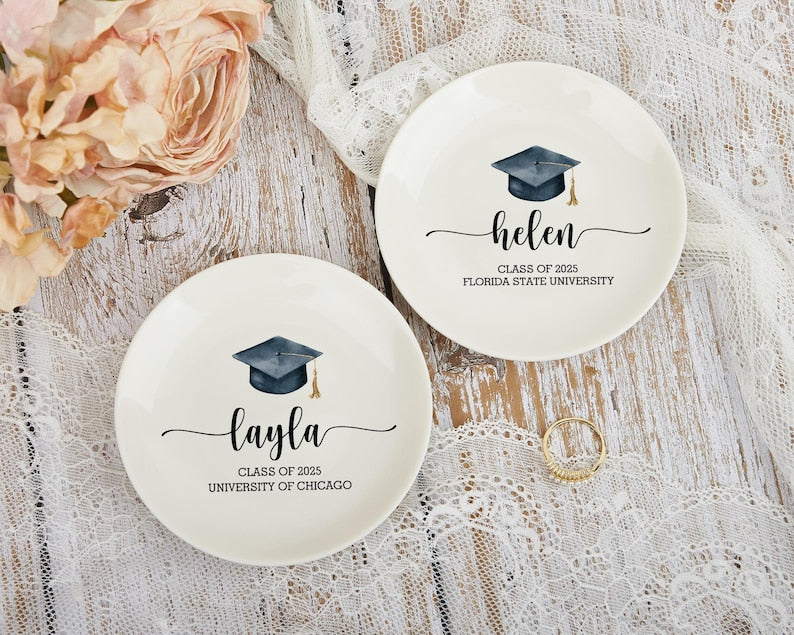Personalized Graduation Jewelry Dish: Ceramic Ring Dish, Gift for Her, Class of 2026 Gifts