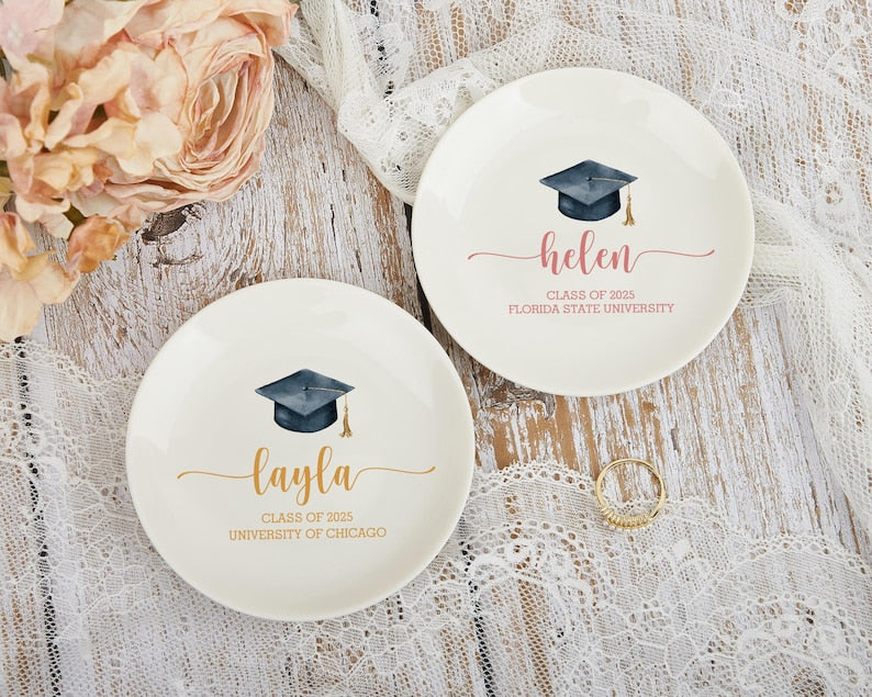 Personalized Graduation Jewelry Dish: Ceramic Ring Dish, Gift for Her, Class of 2026 Gifts