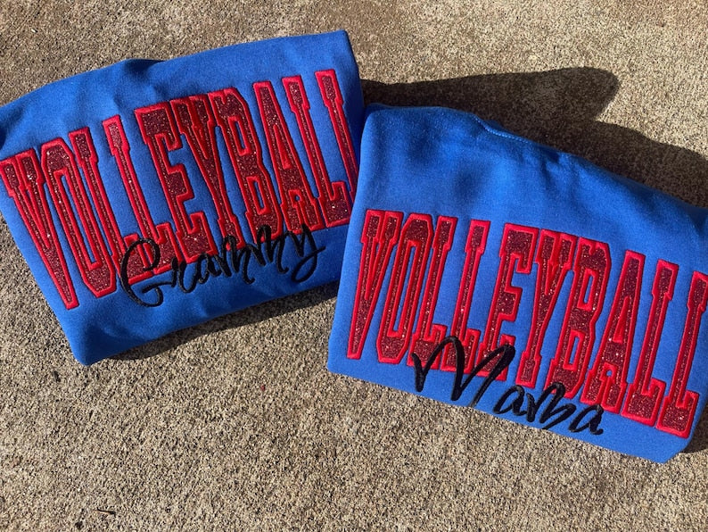Volleyball Mom Or Custom Title Glitter Applique Embroidered Sweatshirt