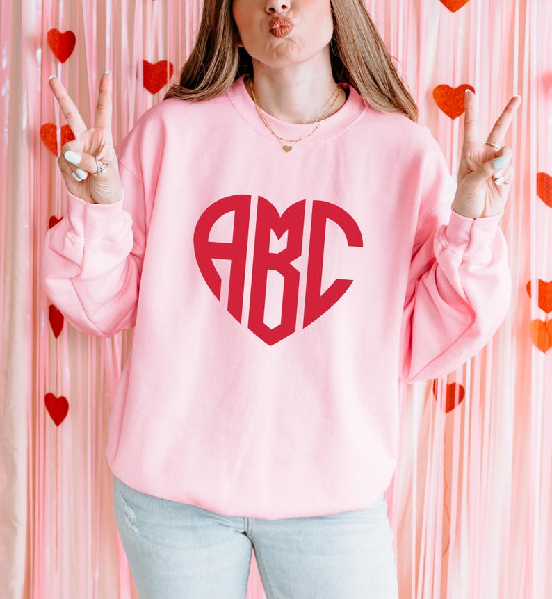 Custom Heart Monogrammed Shirt, Valentine Monogrammed Sweatshirt, Personalized Sweater, Gifts for Her, Kids Monogrammed Shirt