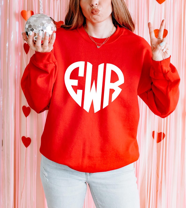 Custom Heart Monogrammed Shirt, Valentine Monogrammed Sweatshirt, Personalized Sweater, Gifts for Her, Kids Monogrammed Shirt
