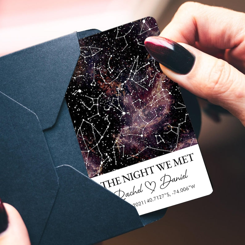 Custom Metal Wallet Card, Star Map Constellation, Couple Photo Wallet Card, Anniversary Gift for Boyfriend, Husband, Photo Love Note Card
