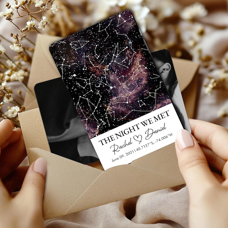 Custom Metal Wallet Card, Star Map Constellation, Couple Photo Wallet Card, Anniversary Gift for Boyfriend, Husband, Photo Love Note Card