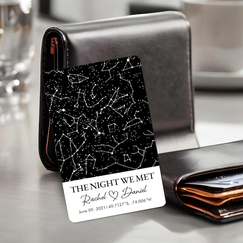 Custom Metal Wallet Card, Star Map Constellation, Couple Photo Wallet Card, Anniversary Gift for Boyfriend, Husband, Photo Love Note Card