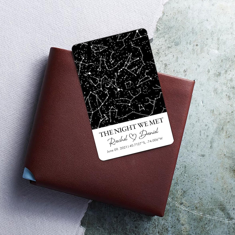 Custom Metal Wallet Card, Star Map Constellation, Couple Photo Wallet Card, Anniversary Gift for Boyfriend, Husband, Photo Love Note Card
