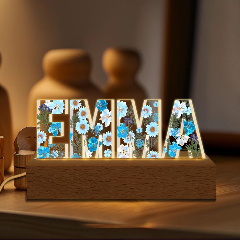 Personalized Name Night Light, Custom Floral Led Ligh With Your Name, Birthday Gift For Besties, Gift For Mom, Valentine Gift For Kids Girl