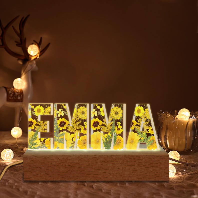 Personalized Name Night Light, Custom Floral Led Ligh With Your Name, Birthday Gift For Besties, Gift For Mom, Valentine Gift For Kids Girl