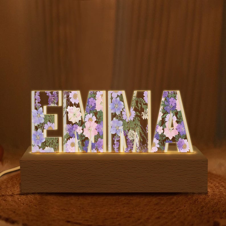 Personalized Name Night Light, Custom Floral Led Ligh With Your Name, Birthday Gift For Besties, Gift For Mom, Valentine Gift For Kids Girl