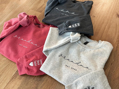 Personalized Grandma Sweatshirt, Embroidered Grandma Sweatshirt with Grandkids Names on Sleeves, Mother's Day Gifts, Gifts for Grandparents il_794xN.6605425590_r7dk.jpg