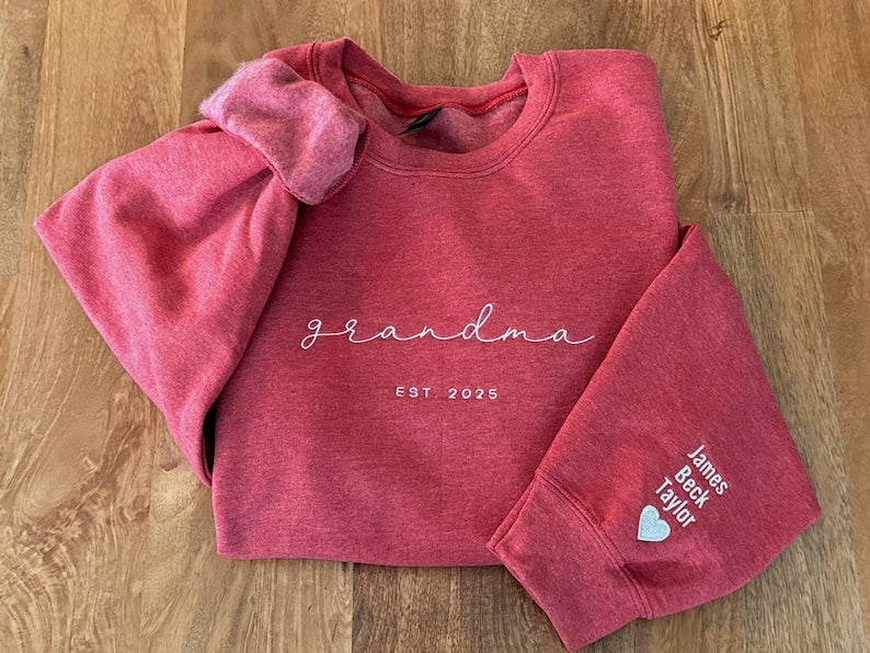 Personalized Grandma Sweatshirt, Embroidered Grandma Sweatshirt with Grandkids Names on Sleeves, Mother's Day Gifts, Gifts for Grandparents il_794xN.6605428022_dcya.jpg