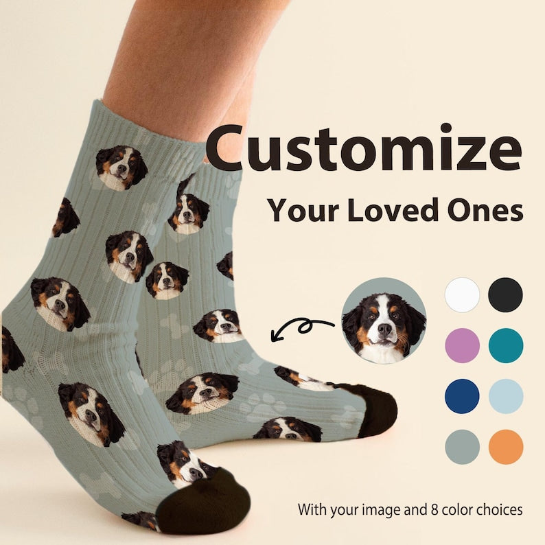 Custom Face Socks from Photo Personalized Cat Dog Funny Socks - Mens Socks for Grooms Cute Pet Socks with Face