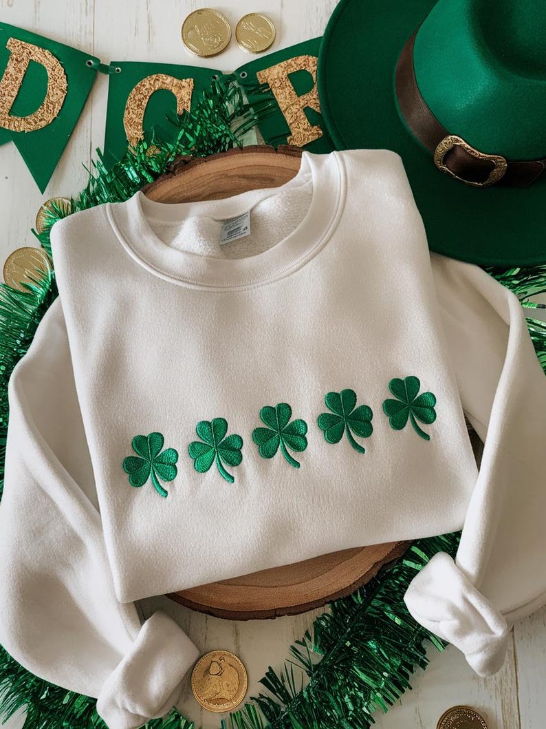 Embroidered St. Patrick's Day Sweatshirt, Irish Shamrock Sweatshirt, Saint Patricks Day Sweatshirt Women, St Patricks Hoodie, St Patricks