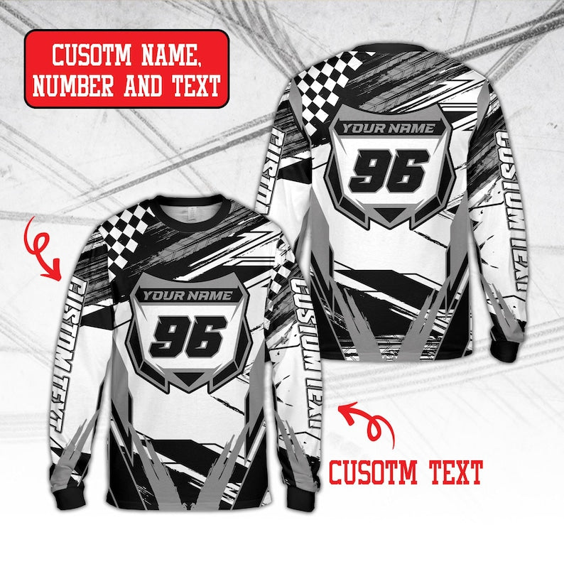 Custom Dirt Bike Long Sleeve Shirt, Personalized Rider's Name Number Plate Shirt, Motocross BMX Shirt, Off-Road Racing, 3D Dirt Bike Shirt