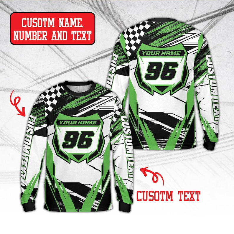 Custom Dirt Bike Long Sleeve Shirt, Personalized Rider's Name Number Plate Shirt, Motocross BMX Shirt, Off-Road Racing, 3D Dirt Bike Shirt