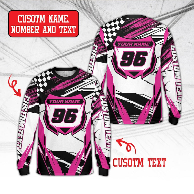 Custom Dirt Bike Long Sleeve Shirt, Personalized Rider's Name Number Plate Shirt, Motocross BMX Shirt, Off-Road Racing, 3D Dirt Bike Shirt