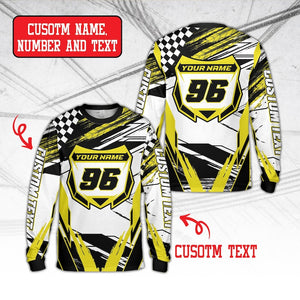 Custom Dirt Bike Long Sleeve Shirt, Personalized Rider's Name Number Plate Shirt, Motocross BMX Shirt, Off-Road Racing, 3D Dirt Bike Shirt