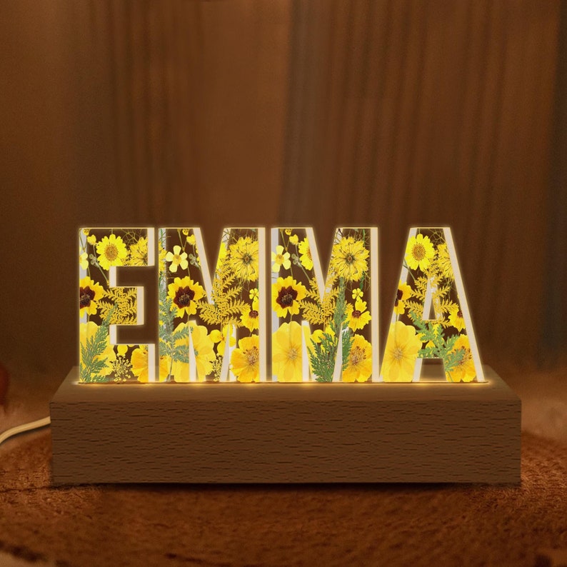 Personalized Name Night Light, Custom Floral Led Ligh With Your Name, Birthday Gift For Besties, Gift For Mom, Valentine Gift For Kids Girl
