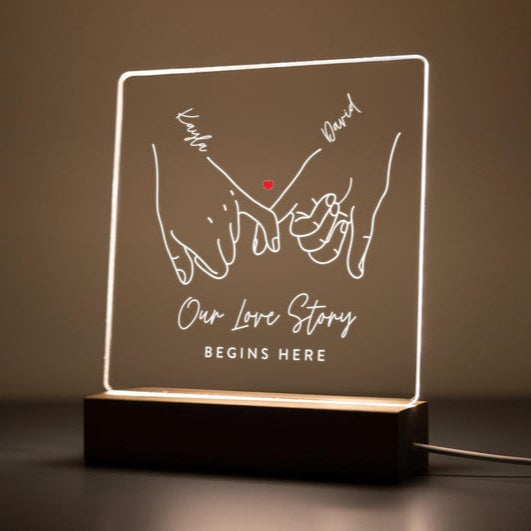 Personalized LED Acrylic Night Light Custom Couple Gift, Pinky Promise Sign, Anniversary, Wedding, Valentine's Day Gif