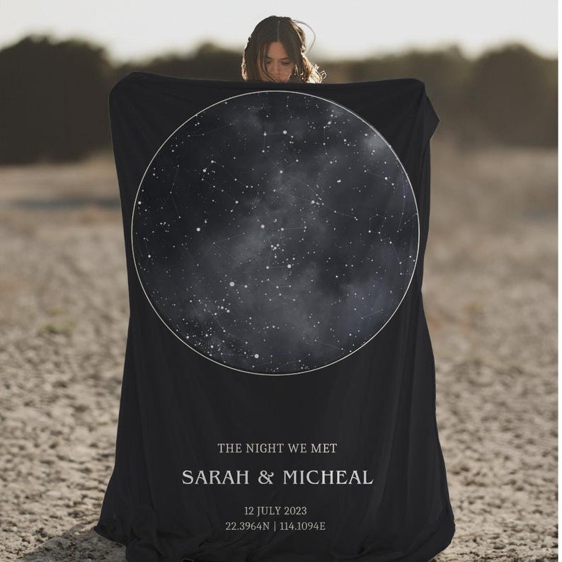 Custom Star Map Blanket, Special Date Anniversary Gift, Night Sky Print Blanket, Personalized Wedding Gift, Constellation Print Blanket