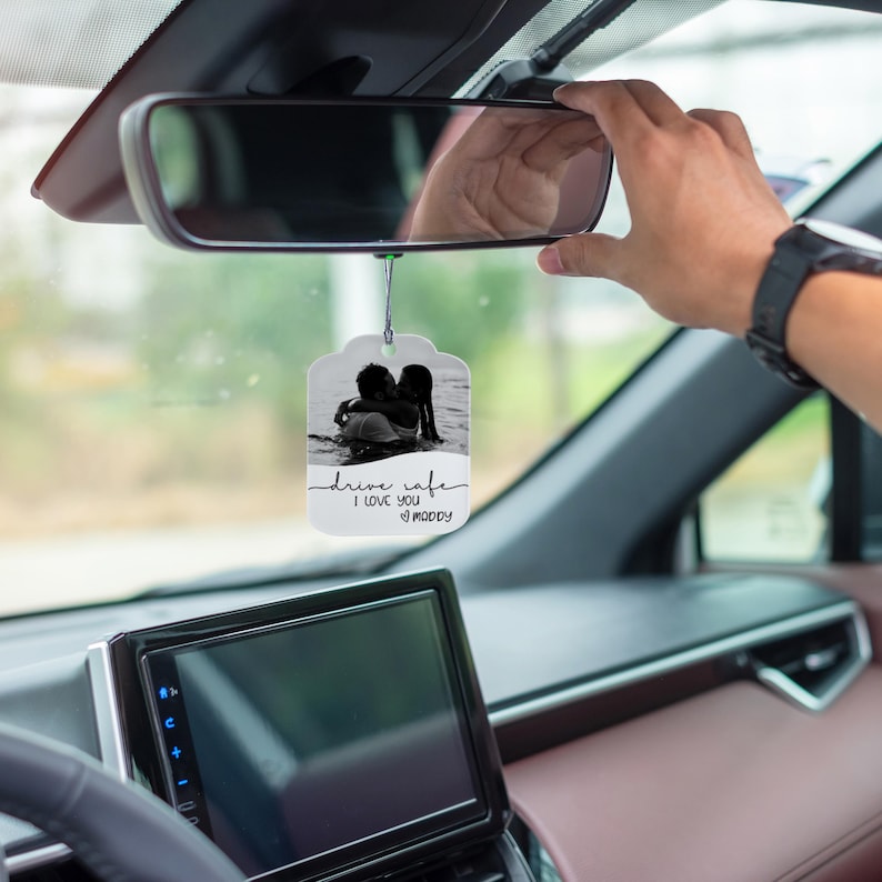 Personalized Photo Car Ornament | Valentine's Gift for Boyfriend | Custom Drive Safe Car Charm | Gift for Him | Husband Valentines Day Gift