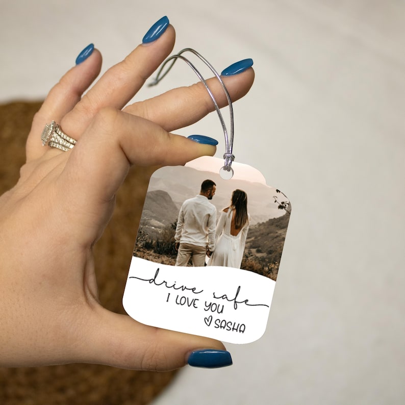 Personalized Photo Car Ornament | Valentine's Gift for Boyfriend | Custom Drive Safe Car Charm | Gift for Him | Husband Valentines Day Gift
