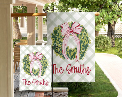 Personalized Christmas Garden Flag Custom Family Name Holiday Decor Outdoor Winter Yard Sign Festive Home Welcome Banner Seasonal Decoration