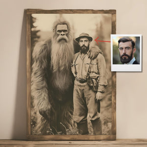 Custom Explorer Portrait with Cryptid, 1890s Wilderness Art for Adventurers and Mythological Creature Enthusiasts
