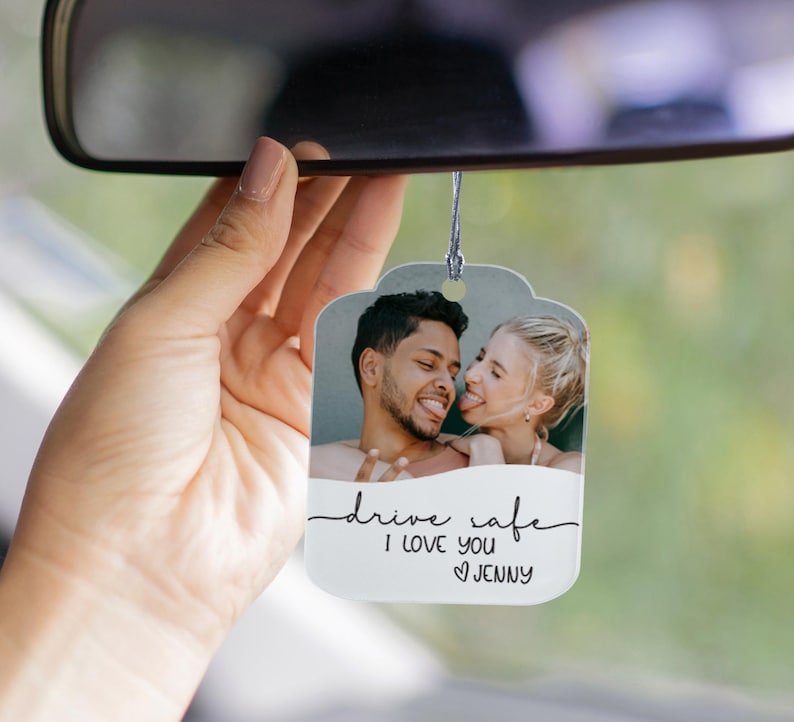 Personalized Photo Car Ornament | Valentine's Gift for Boyfriend | Custom Drive Safe Car Charm | Gift for Him | Husband Valentines Day Gift