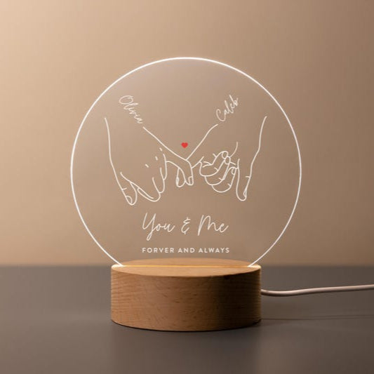 Personalized LED Acrylic Night Light Custom Couple Gift, Pinky Promise Sign, Anniversary, Wedding, Valentine's Day Gif