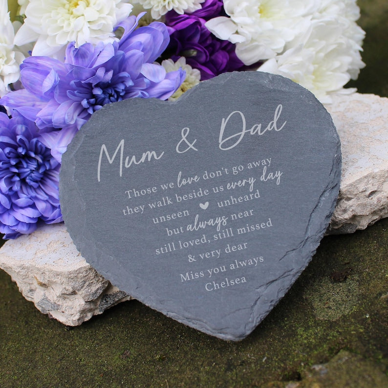 Graveside Memorial Ornament, Small Personalised Memorial Plaque, Slate Heart Shaped Cemetery Grave Decoration, Loved One Remembrance Gift