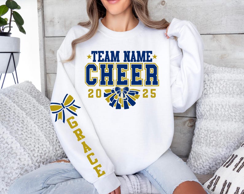 Custom Cheer Team Name Sweatshirt, Cheerleader Hoodie, Faux Glitter, Cheer Mom with Name Sweater, Mascot Sweatshirt, Cheer Competition
